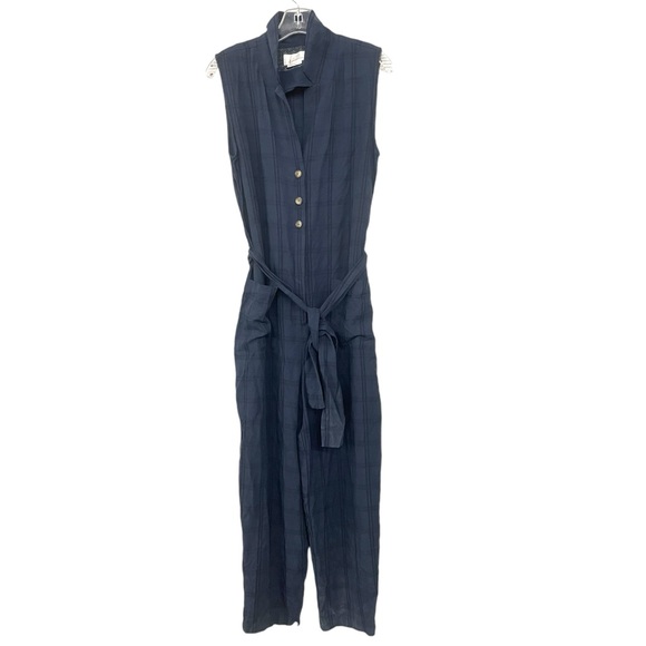 Anthropologie Brielle Blue Slate & Back Plaid Belted Jumpsuit Size Small - Picture 4 of 13